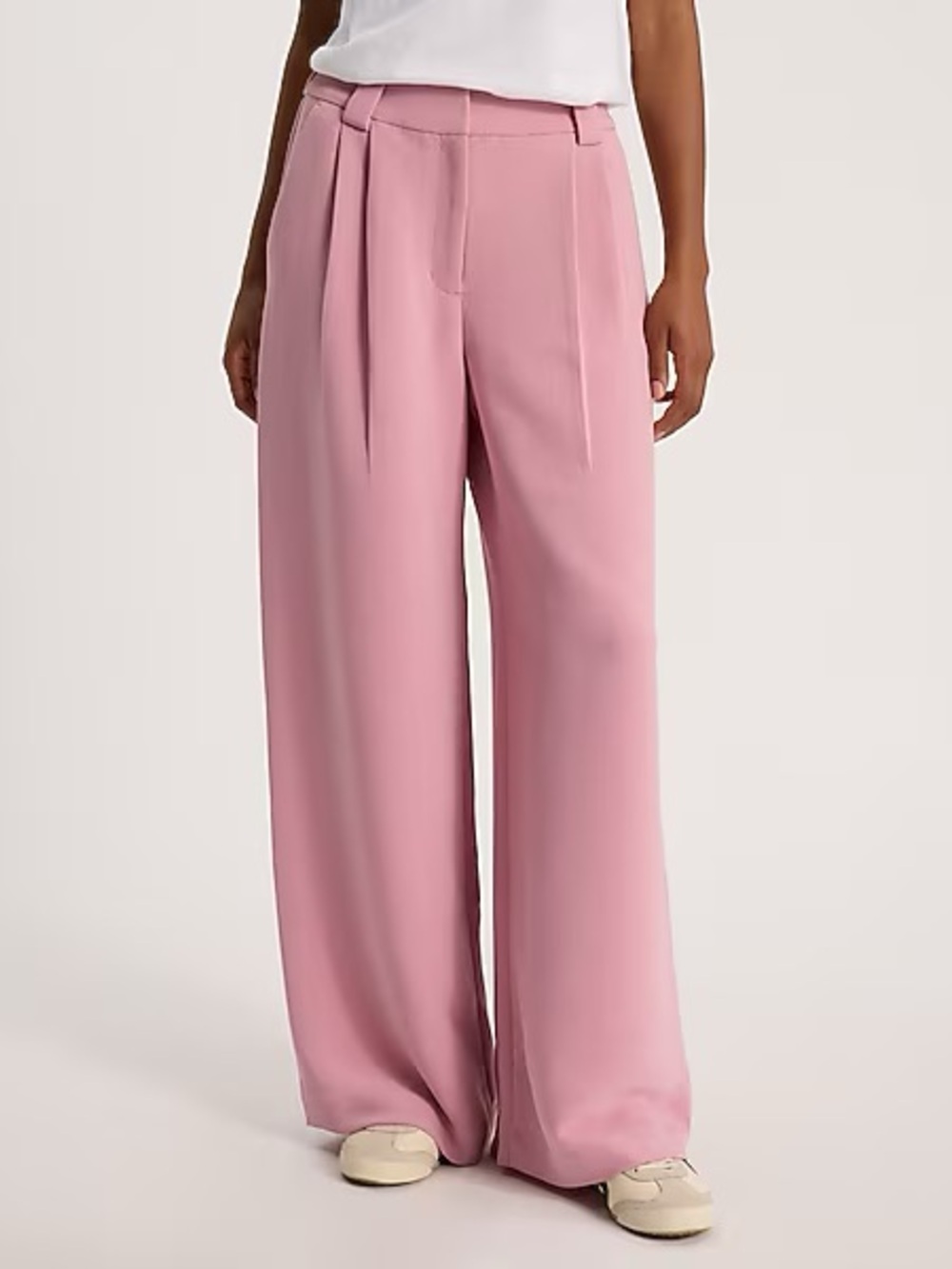 Express Pink Wide-Leg Pleated Trousers - 12 Long